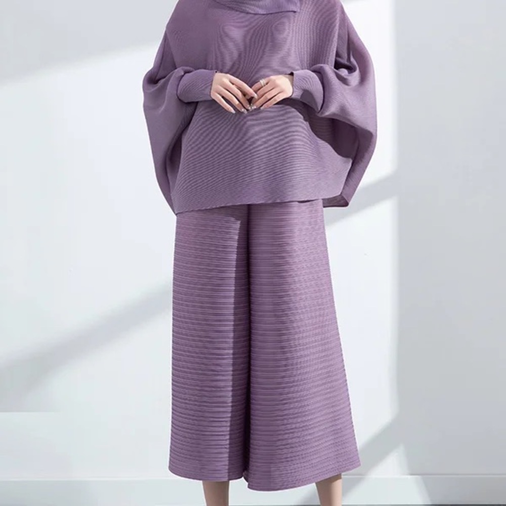 Two piece loose pleated top, pants OS